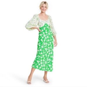 Rixo Squareneck Midi Dress Green